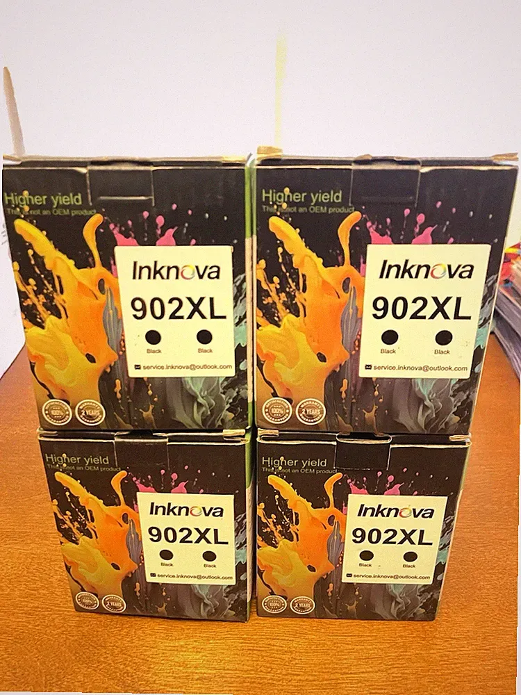 Inknova 902XL Black Ink Cartridges HP Officejet Lot Of 4 Doubles Packs 8 Total